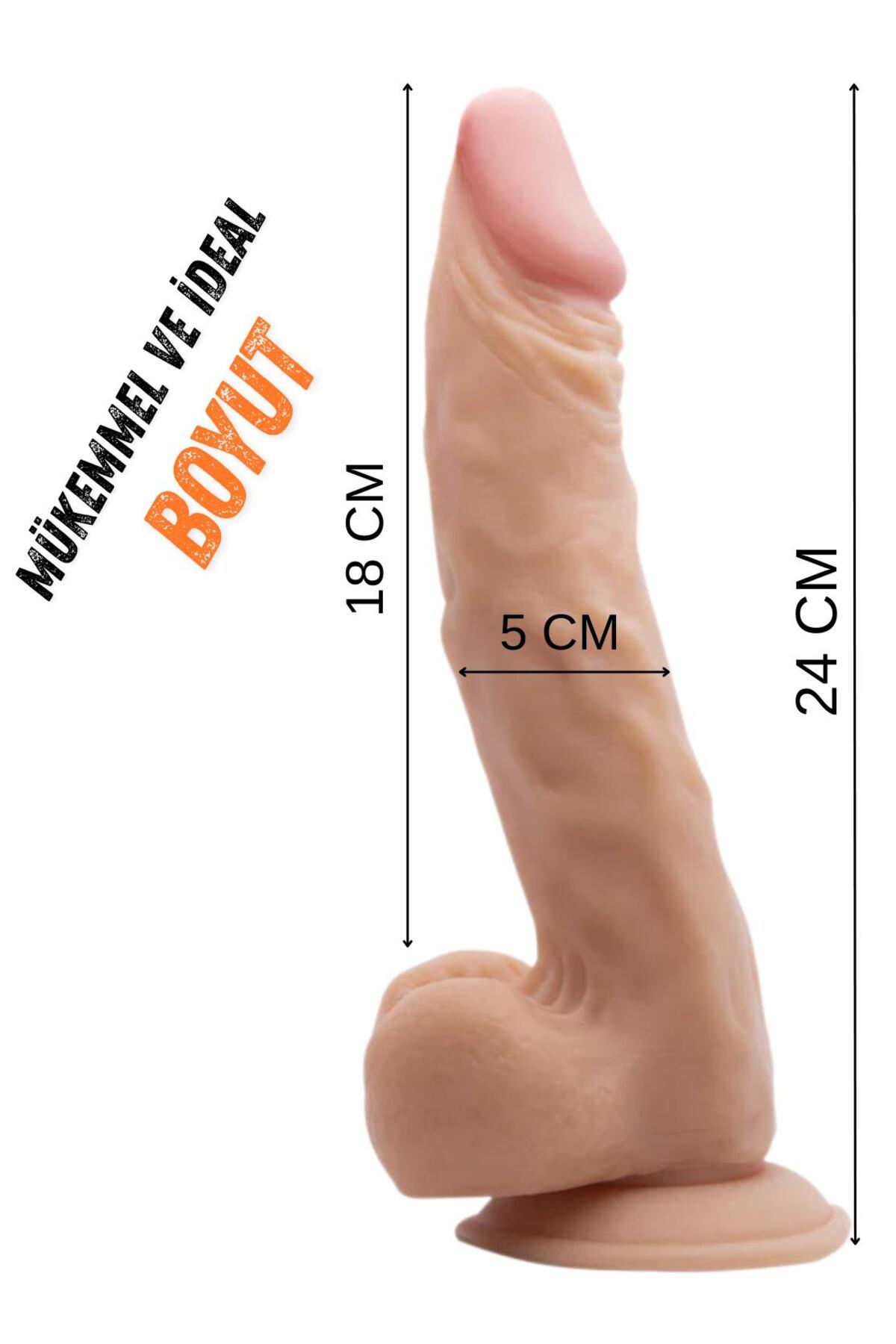 Lolita Shop Gerçekçi Et Dokusunda 24 Cm Kalın Vantuzlu Süper Kaliteli Realistik Dildo Penis - Görsel 3