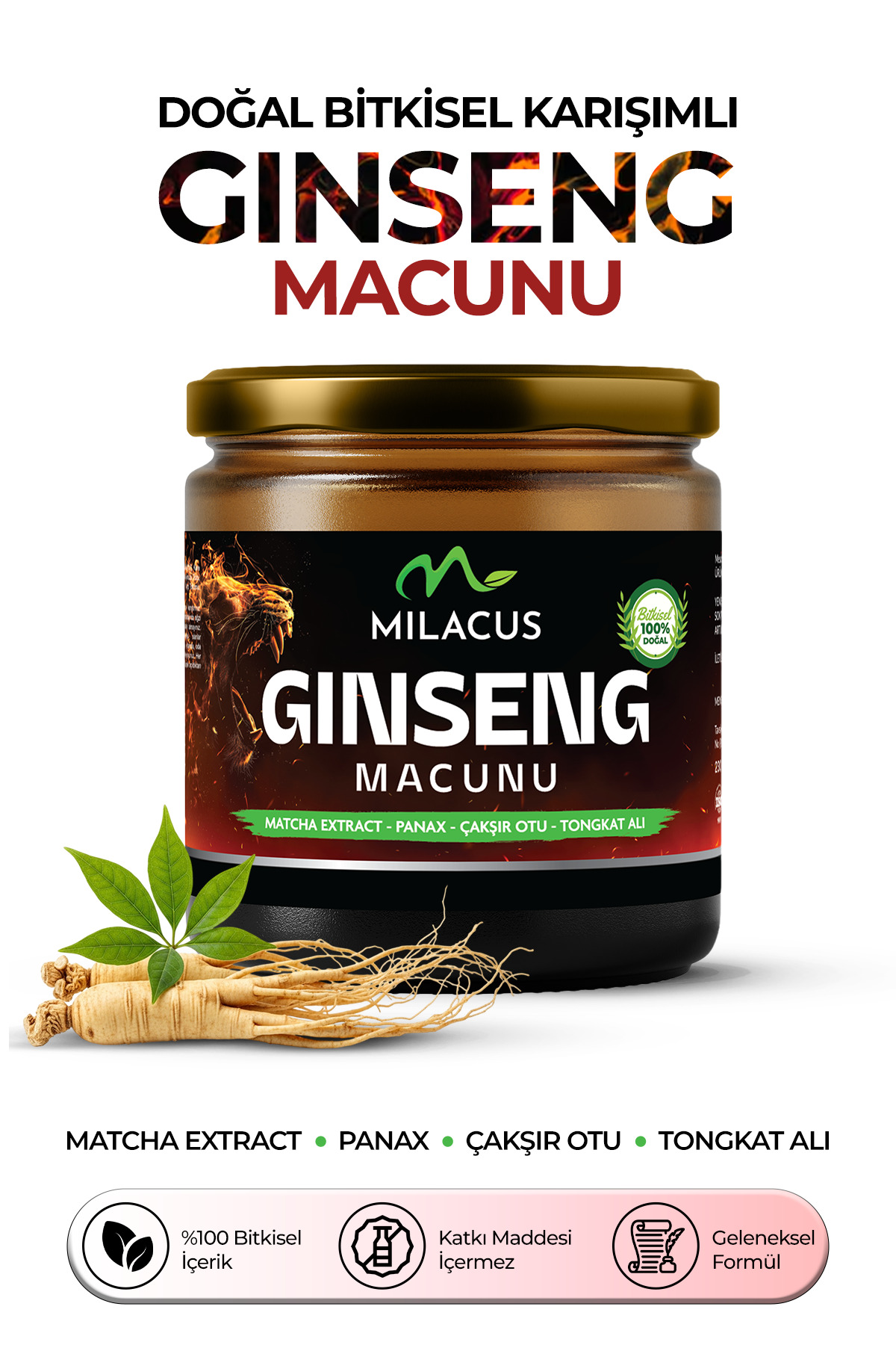 milacus Ginseng, Maca Extract, Tongkat All, Çaksir Otu,Panax, Bitkisel Karisimli Macun Ginseng Macun 230gr