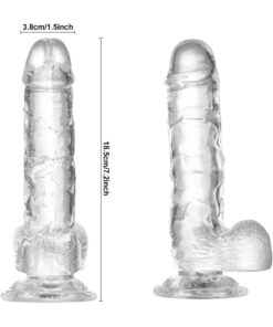 Lolita Shop Gerçekçi Yumuşak Şeffaf Jel Dokuda 18 Cm Güçlü Vantuzlu Vajina Anal Kullanılabilen Penis Dildo - Görsel 3