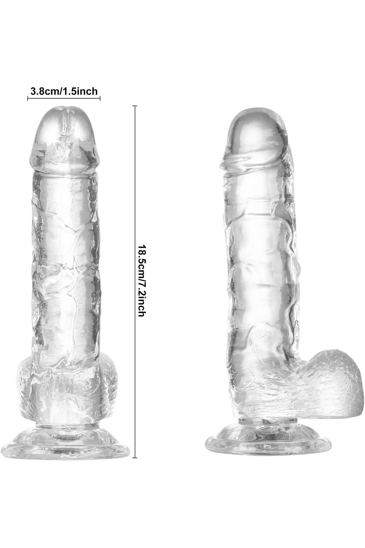 Lolita Shop Gerçekçi Yumuşak Şeffaf Jel Dokuda 18 Cm Güçlü Vantuzlu Vajina Anal Kullanılabilen Penis Dildo - Görsel 3