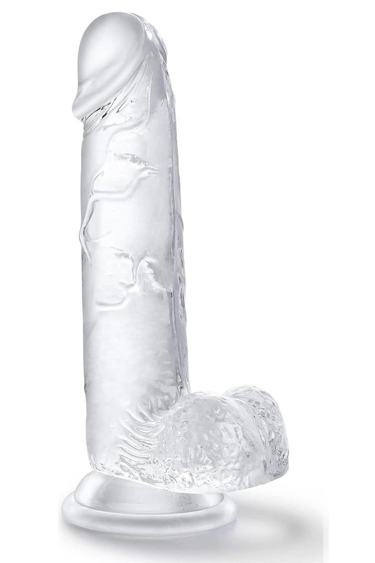Lolita Shop Gerçekçi Yumuşak Şeffaf Jel Dokuda 18 Cm Güçlü Vantuzlu Vajina Anal Kullanılabilen Penis Dildo