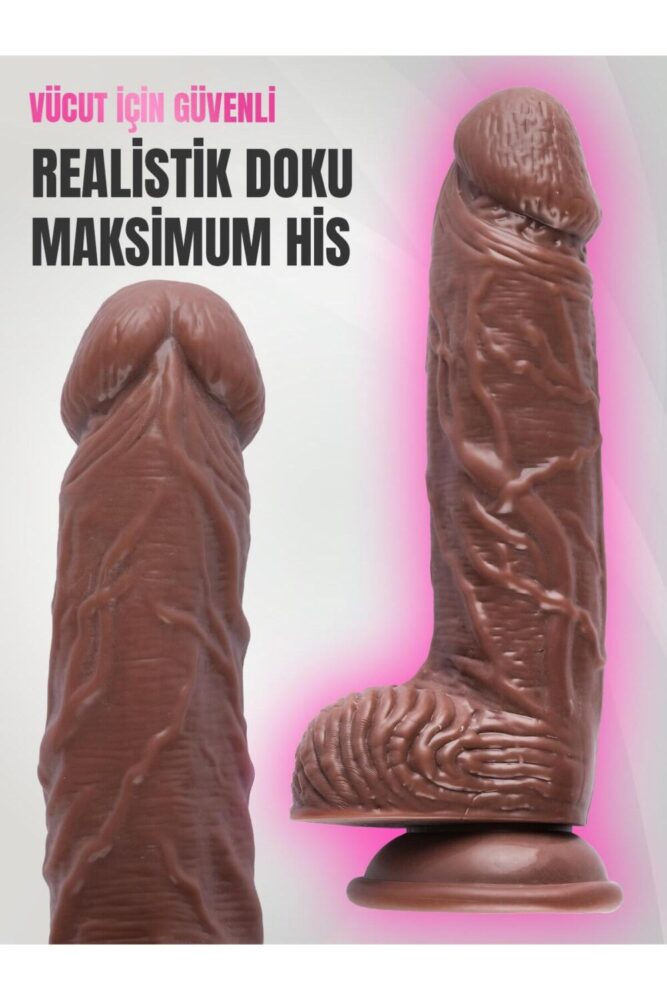 Lolita Shop Gerçekçi Doku Hissiyatında Kalın 26 Cm Melez Testisli Penis Güçlü Vantuzlu Damarlı Realistik Dildo - Görsel 2