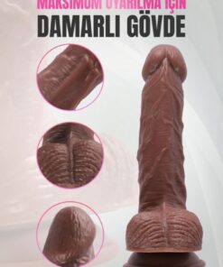 Lolita Shop Gerçekçi Doku Hissiyatında Kalın 26 Cm Melez Testisli Penis Güçlü Vantuzlu Damarlı Realistik Dildo - Görsel 3
