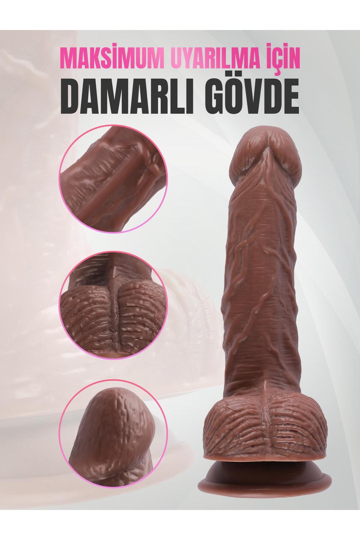 Lolita Shop Gerçekçi Doku Hissiyatında Kalın 26 Cm Melez Testisli Penis Güçlü Vantuzlu Damarlı Realistik Dildo - Görsel 3
