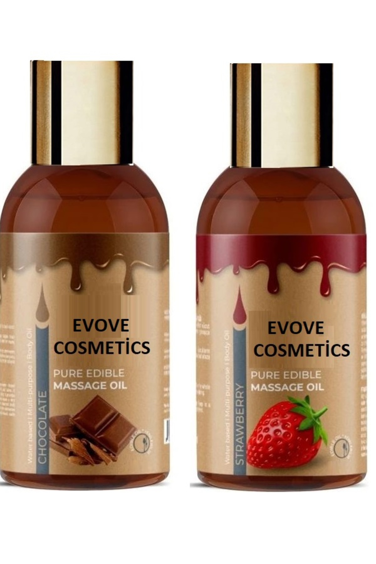 Evove Cosmetics Dubai Çikolatalı ve Çilekli 2 li Etkili Erotik Masaj Yağı Aromaterapi Masaj Yağı