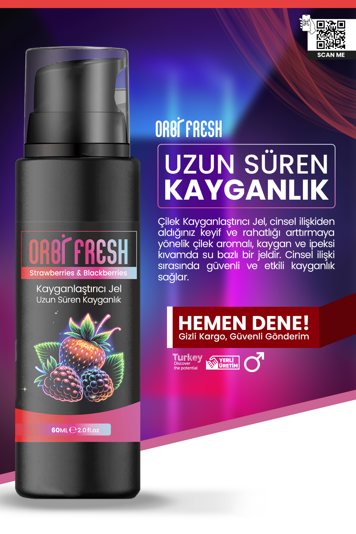 ORBIFRESH Uyarıcı ve zevk arttırıcı Çilek ve Böğürtlen Kayganlaştırıcı Jel Su Bazlı 60 ML