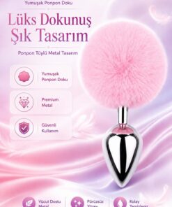 Lolita Shop Gümüş Metal Yumuşak Ponpon Tüylü Anal Açıcı Genişletici Alıştırıcı Lüks Anal Plug Ve Tıkaç