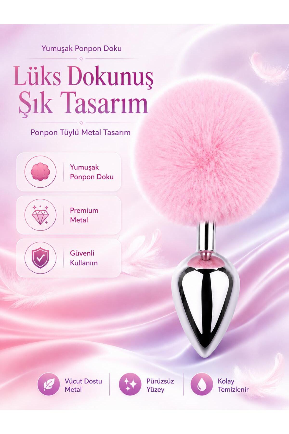 Lolita Shop Gümüş Metal Yumuşak Ponpon Tüylü Anal Açıcı Genişletici Alıştırıcı Lüks Anal Plug Ve Tıkaç