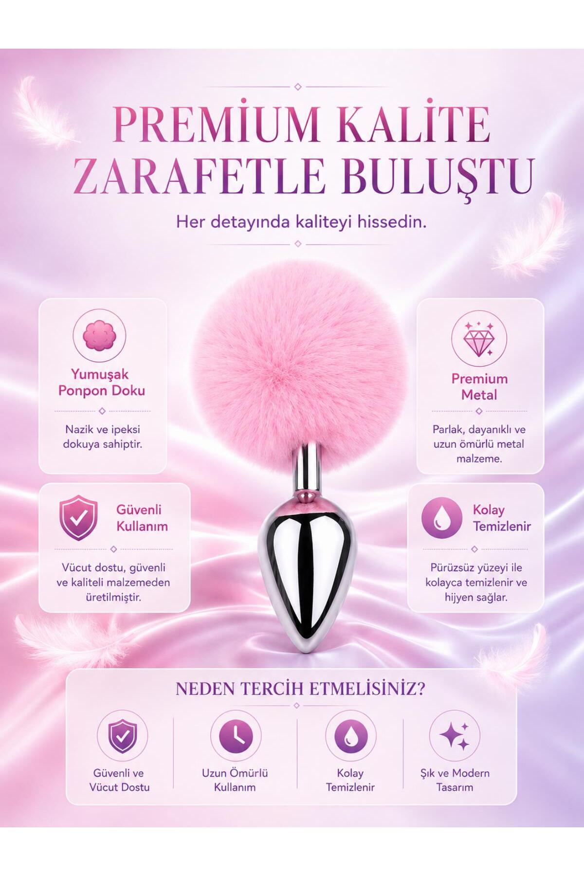 Lolita Shop Gümüş Metal Yumuşak Ponpon Tüylü Anal Açıcı Genişletici Alıştırıcı Lüks Anal Plug Ve Tıkaç - Görsel 3