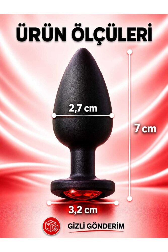 ADLUS Kırmızı Mücevher Taşlı Soft Siyah Silikon Plug 7 cm - Görsel 2