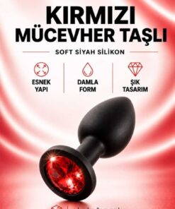 ADLUS Kırmızı Mücevher Taşlı Soft Siyah Silikon Plug 7 cm