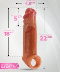 Lolita Shop Çift Katmanlı Soft Sıvı Silikon 22 Cm Testise Geçirmeli Dolgulu 5 Cm Uzatmalı Realistik Penis Kılıfı - Görsel 3