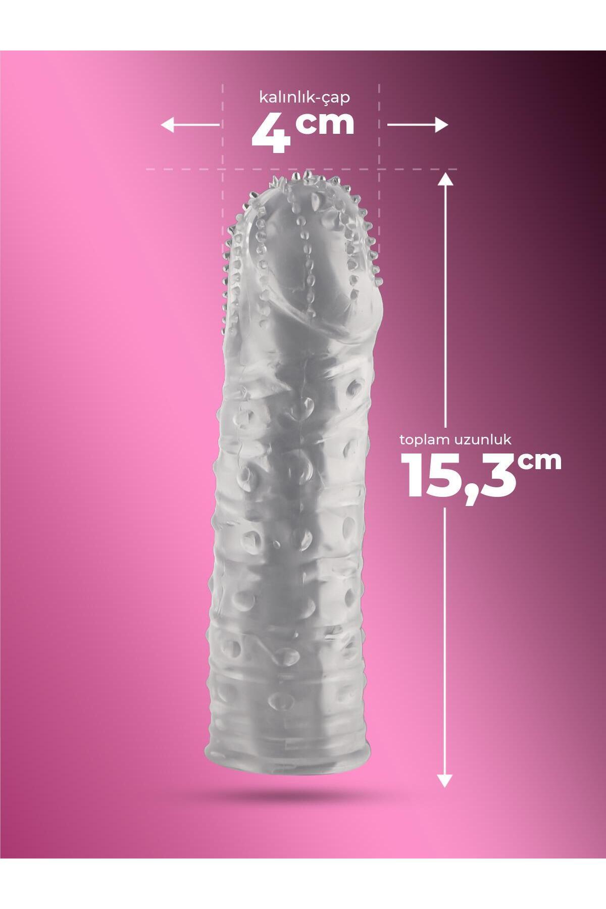 Lolita Shop Tırtıklı Şeffaf Yumuşak Esnek Silikon Dokuda Klitoris Uyarıcılı Tekrar Kulllanılabilen Penis Kılıfı - Görsel 3