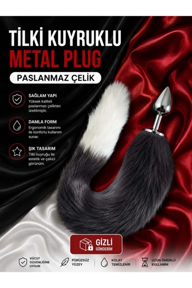 ADLUS Paslanmaz Çelik Tilki Kuyruklu Metal Plug - Ergonomik Damla Form Anal Plug - Görsel 2