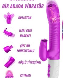 Lolita Shop İleri Geri Hareketli Vajina Ve Klitorise Çift Dil Atabilen Isıtmalı 7 Mod Titreşim Şarjlı Vibratör