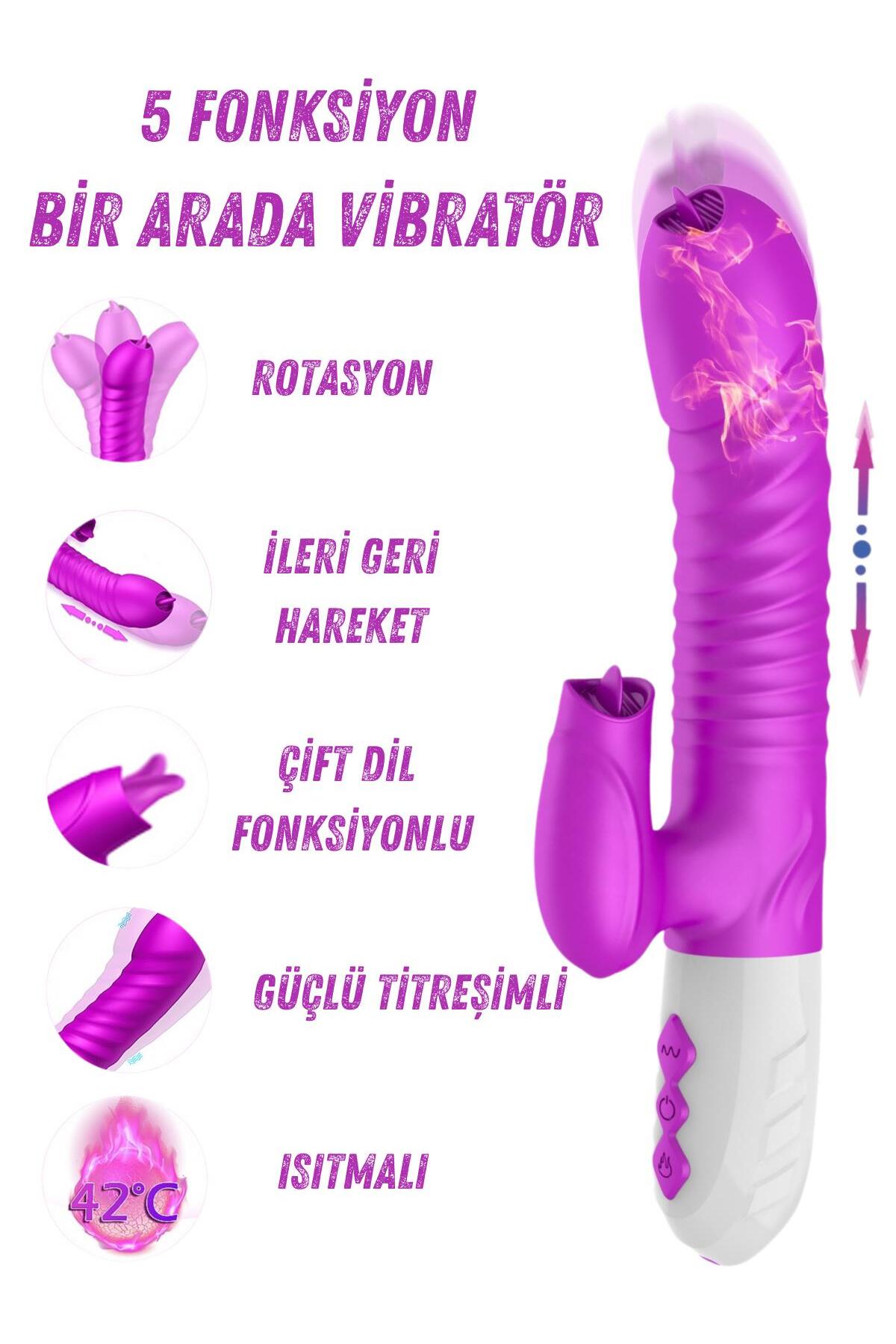Lolita Shop İleri Geri Hareketli Vajina Ve Klitorise Çift Dil Atabilen Isıtmalı 7 Mod Titreşim Şarjlı Vibratör