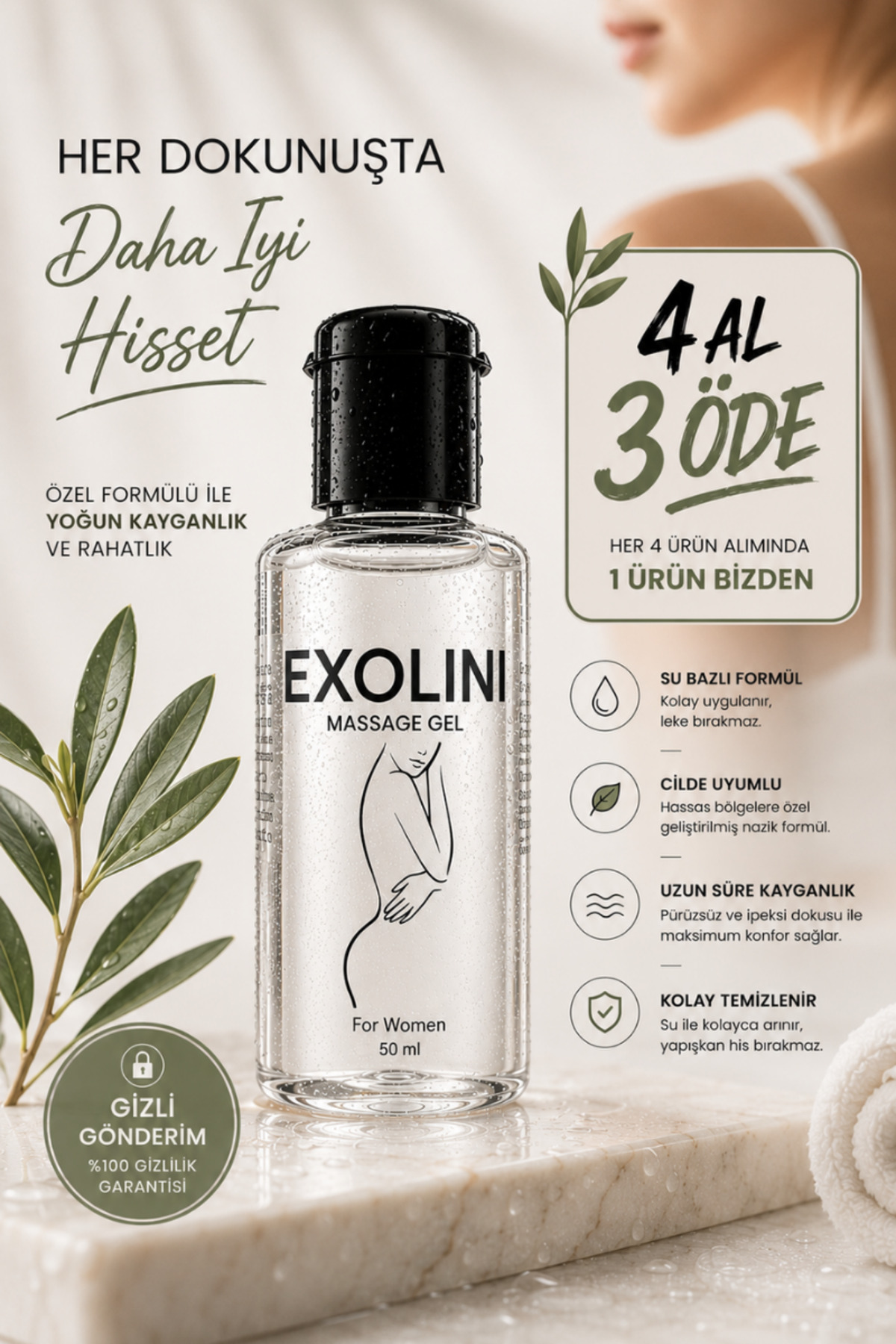 EXOLİNİ +Su Bazlı Kayganlaştırıcı Masaj Jeli 50 ml - Uzun Süre Kayganlık - Görsel 3