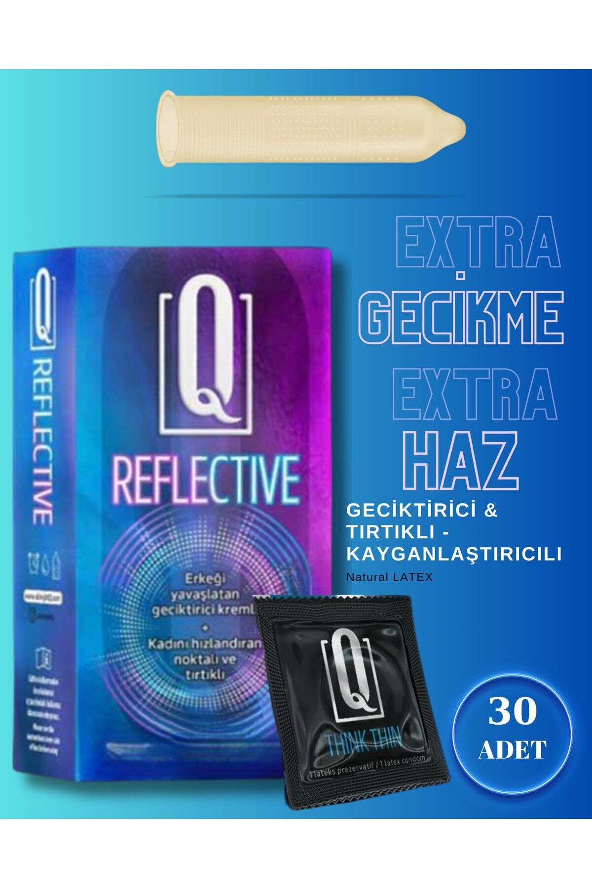 Q LIQUIDS Tırtıklı ve Geciktiricili 30'lu Prezervatif Kayganlaştırıcılı Condom