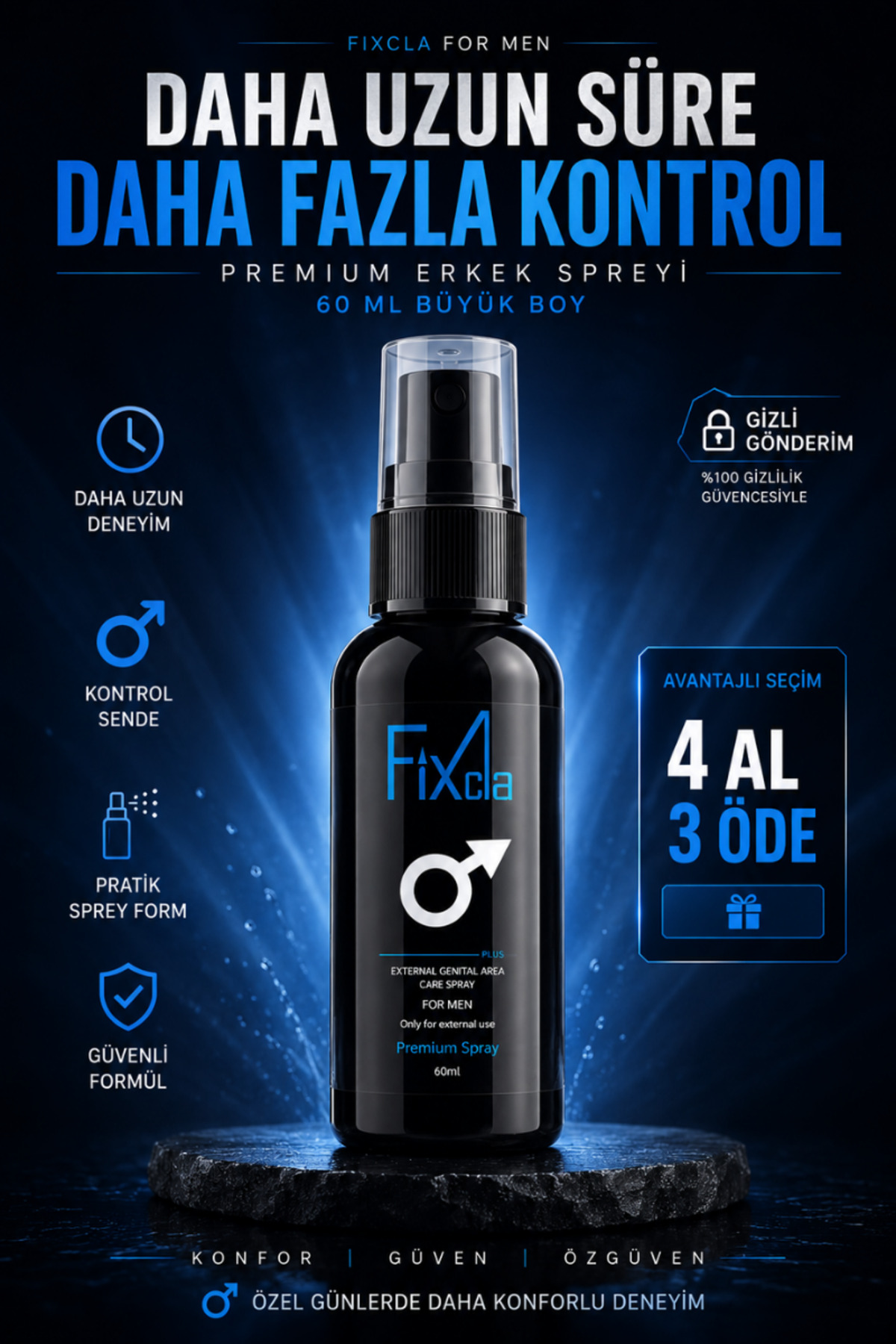 FixCla Blue Erkek Uzun Deneyim Spreyi 60 ML Yeni Nesil Premium