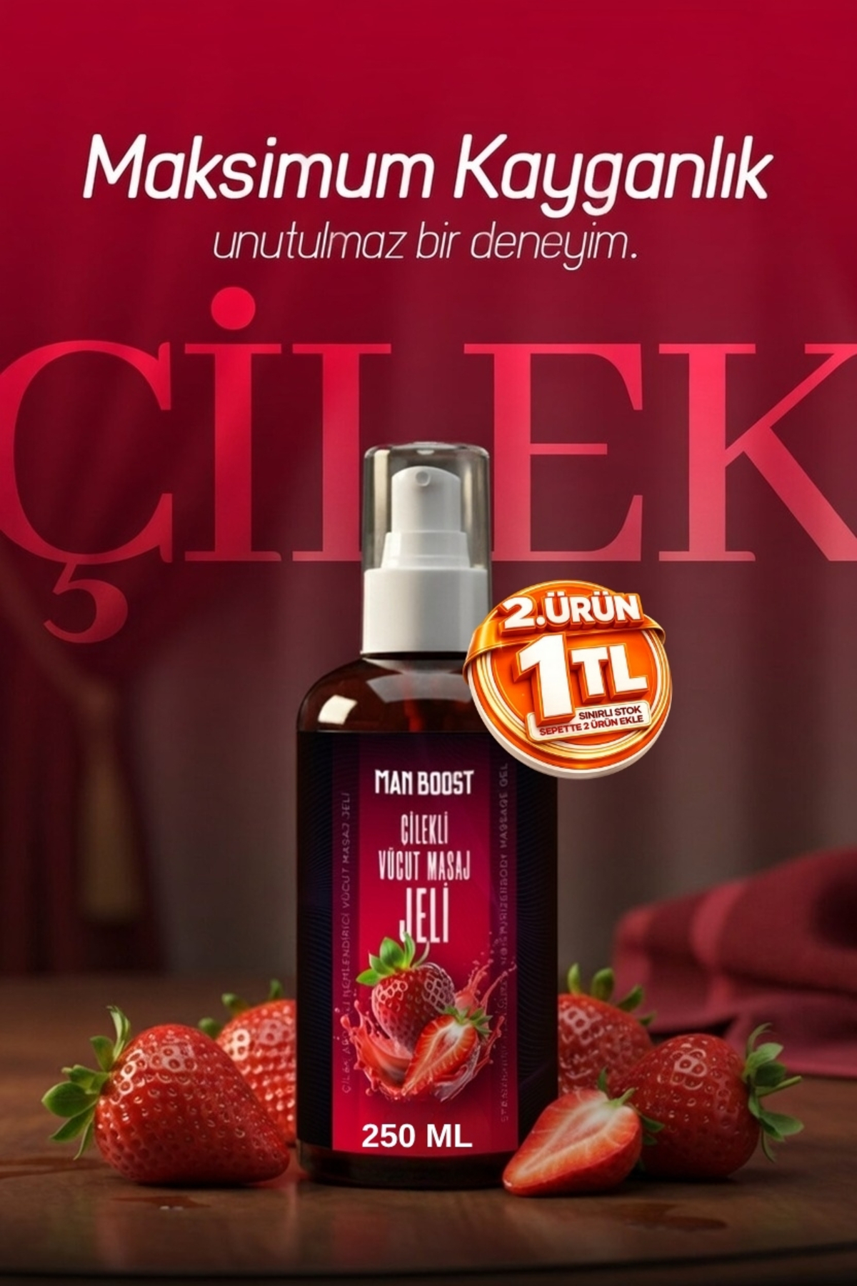 ManBoost Su Bazlı Çilek Aromalı Kayganlaştırıcı Ultra Lüks Masaj Jeli - 250 ML