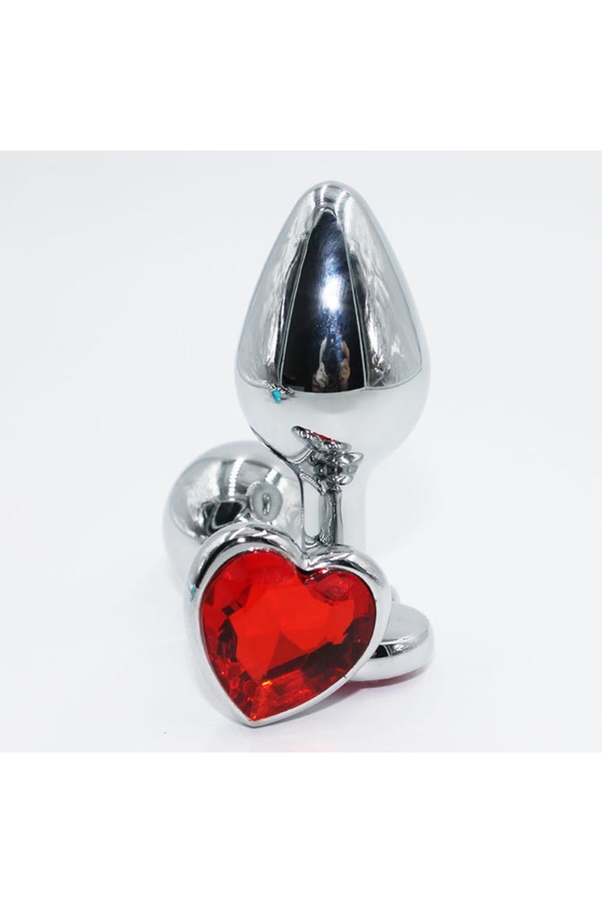 Night Blue Erotic Shop Silver Paslanmaz Çelik Kalp Taşlı Anal Plug - Görsel 3