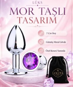 Lolita Shop Gümüş Metal Mor Lüks Mücevher Taşlı 7 Cm Lüks Anal Alıştırıcı Açıcı Genişletici Tıpa Plug Ve Tıkaç