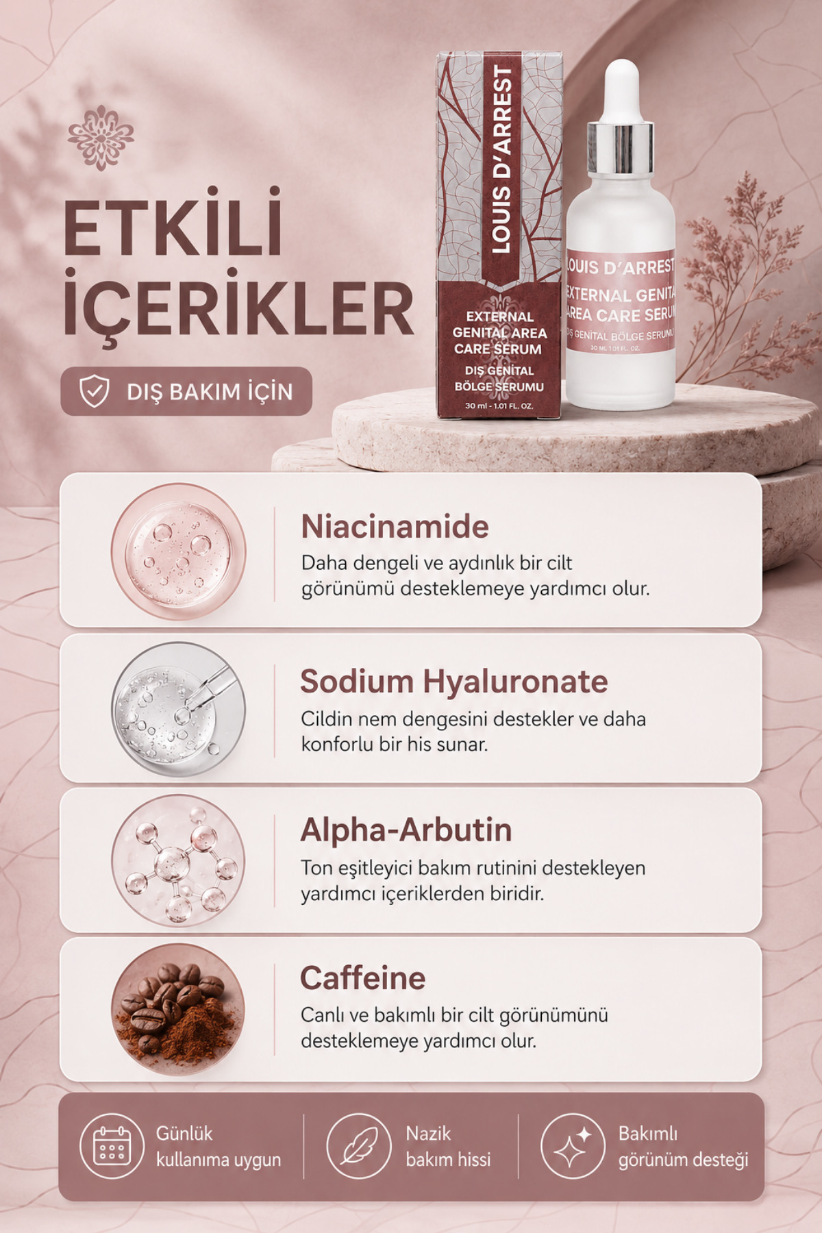 Louis DArrest Genital Bölge Sıkılaştırıcı, Leke Karşıtı Aydınlatıcı Bakım Serumu 30 ML. Arbutin, Hyalüronik Asit - Görsel 3