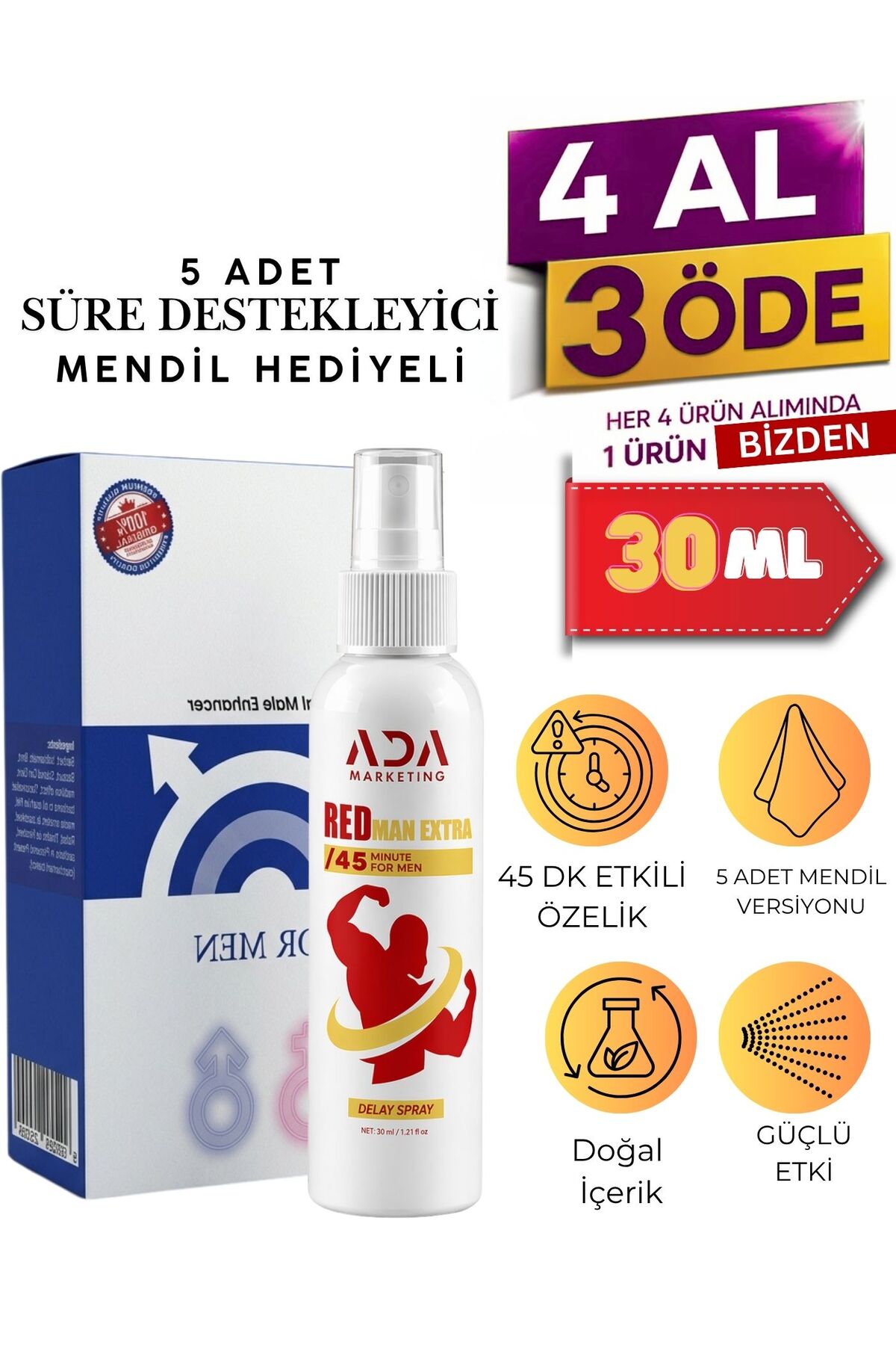 Ada Marketing Gold Man Extra Erkek Bakım Spreyi Hediye 5'li Mendili