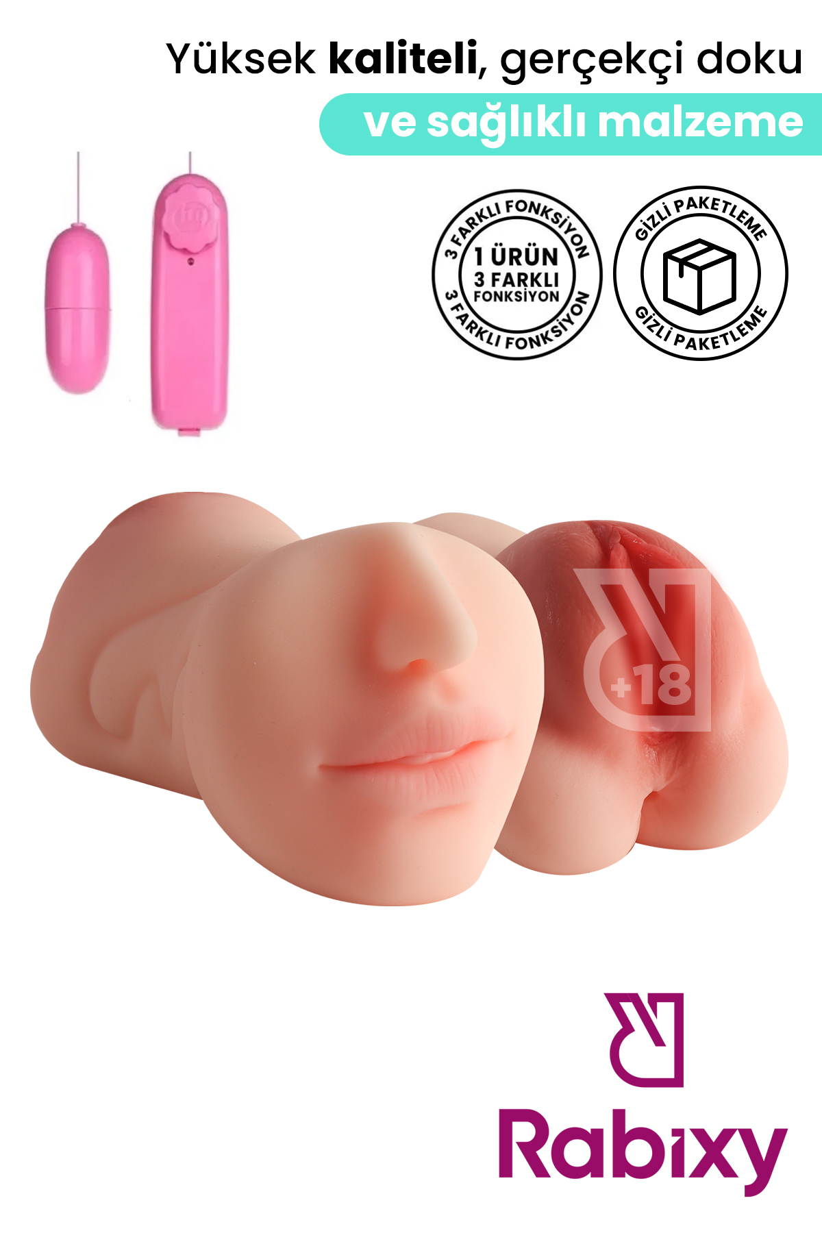 Rabixy Jolie 3 Girişli Sarışın Mastürbatör 730 gr Yanında Saklama Çantası ve Titreşim Cihazı