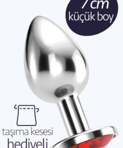 FEMSTAR Küçük Boy Çelik Anal Plug Açıcı Alıştırıcı 7cm Fantezi Metal Seks Ürünleri Kırmızı Taşlı Small Tıkaç