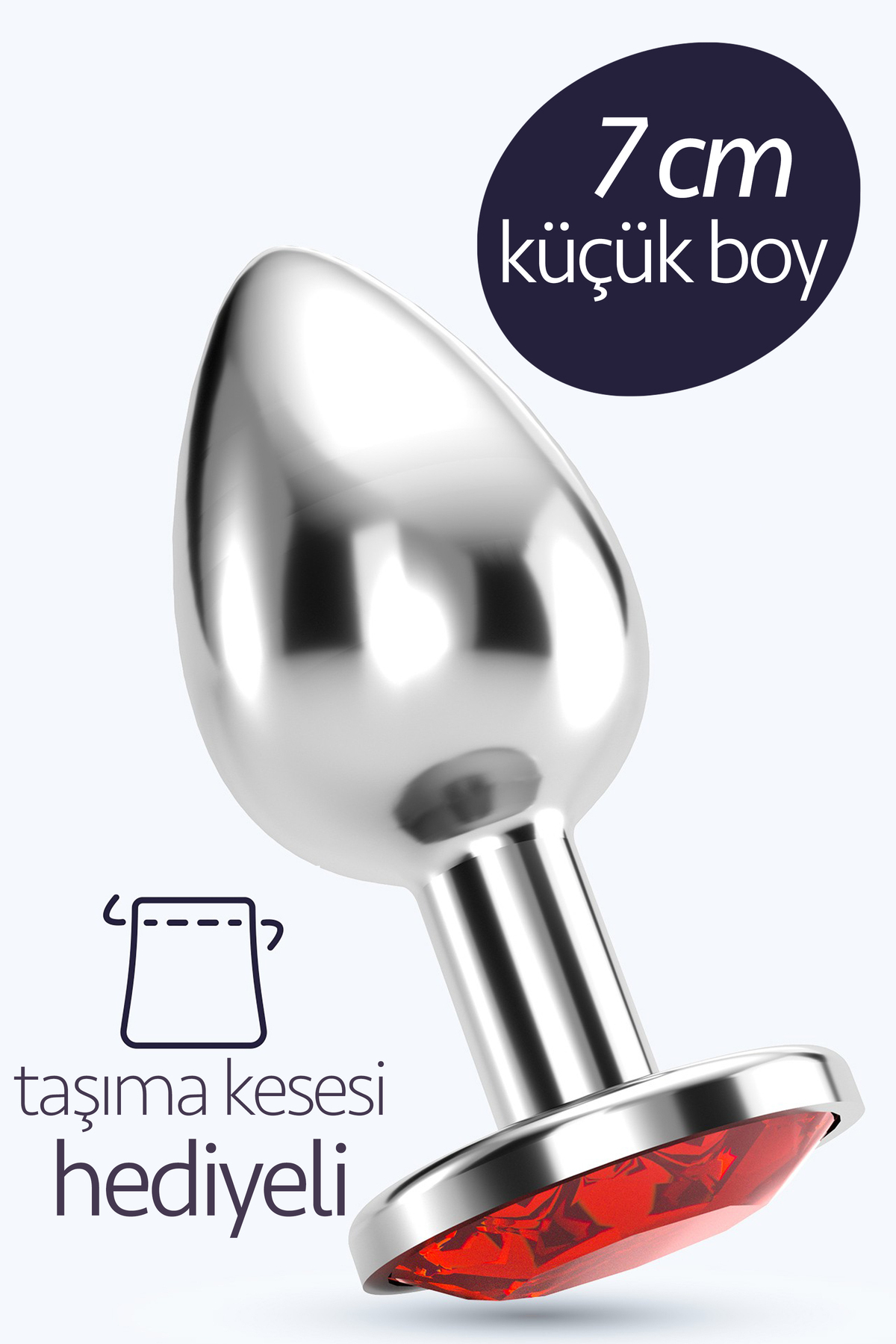 FEMSTAR Küçük Boy Çelik Anal Plug Açıcı Alıştırıcı 7cm Fantezi Metal Seks Ürünleri Kırmızı Taşlı Small Tıkaç