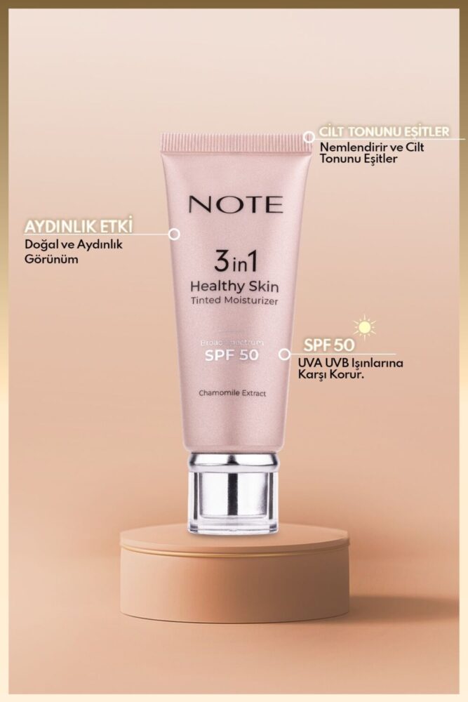 Note Cosmetics 3 in 1 Healthy Skin Light Tinted Moisturizer SPF 50 Renk Ton Eşitleyici Aydınlatıcı Krem 00 Açık Ton - Görsel 2