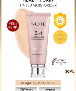 Note Cosmetics 3 in 1 Healthy Skin Light Tinted Moisturizer SPF 50 Renk Ton Eşitleyici Aydınlatıcı Krem 00 Açık Ton