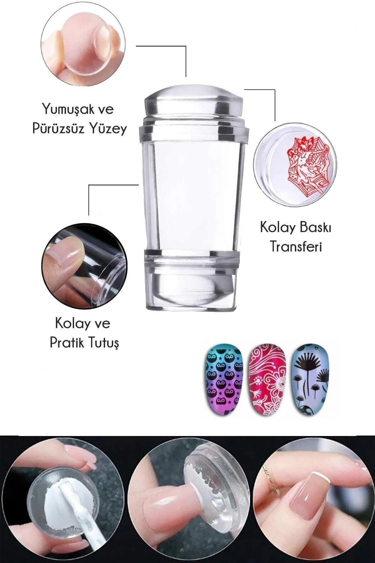 Nail Master 3'lü Desen Verme Tırnak Süsleme Seti Jel Tırnak Nail Art Fırça Seti French Dot Kalemi Stamper - Görsel 3