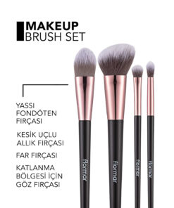 Flormar 4'lü Makyaj Fırçası Seti (Allık-Fondöten-Far-Crease) - Makeup Brush Set - 8690604597772 - Görsel 3