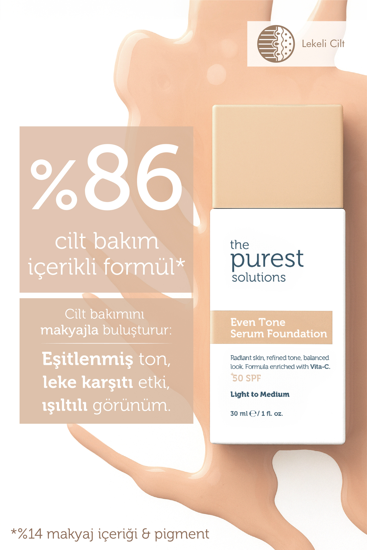 The Purest Solutions Cilt Tonu Eşitleyici & Leke Karşıtı Serum Fondöten SPF 50+, 30 ml – Açık / Orta Ton - Görsel 3