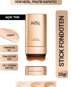 WOU World of Unique Stick Fondöten, Fırçalı Pratik Kapatıcı, 2 in 1, 20 gr, Açık Ton