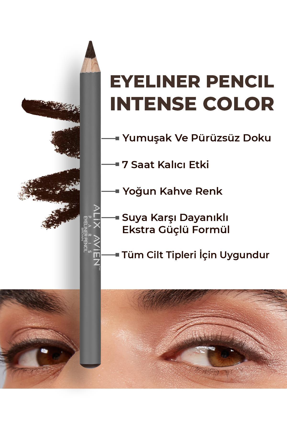 Alix Avien Suya Dayanıklı Yoğun Pigmentli Kremsi Kolay Sürüm Kahverengi Göz Kalemi - Eyeliner Pencil Brown - Görsel 3