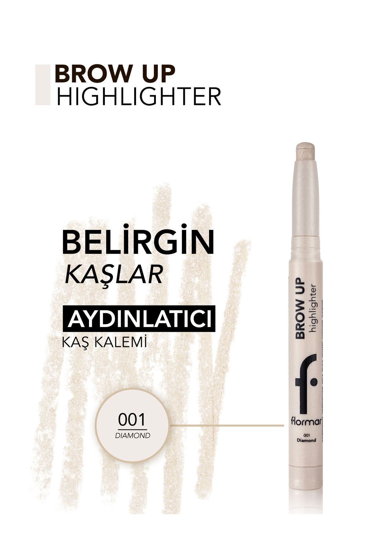 Flormar Asansörlü Aydınlatıcı Kaş Kalemi Gümüş -brow Up Highlighter Pencil-001 Diamond-8682536072434 - Görsel 3