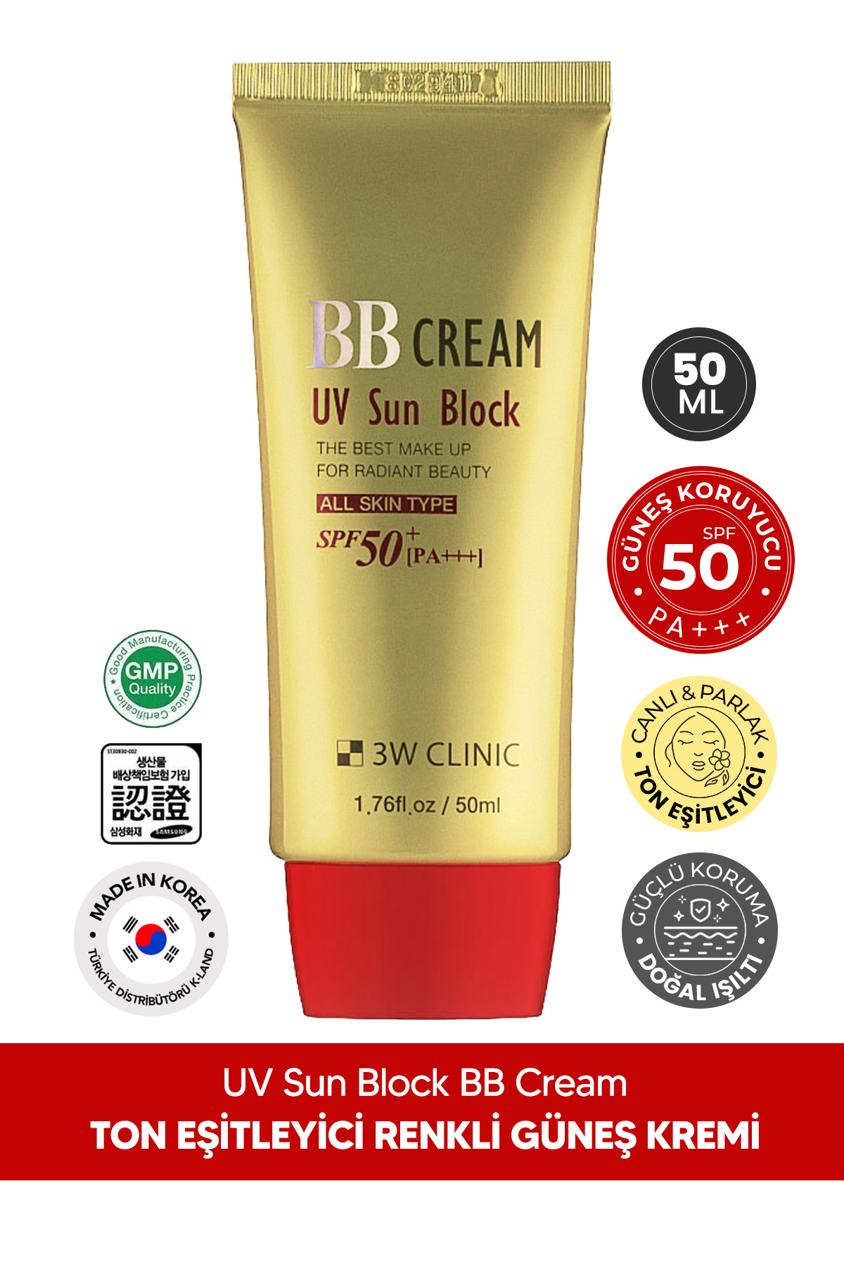 3W CLINIC Renk Eşitleyici Ve Spf 50 Pa +++ Güneş Koruyucu Açık Renk Bb Krem Bb Cream Uv Sun Block