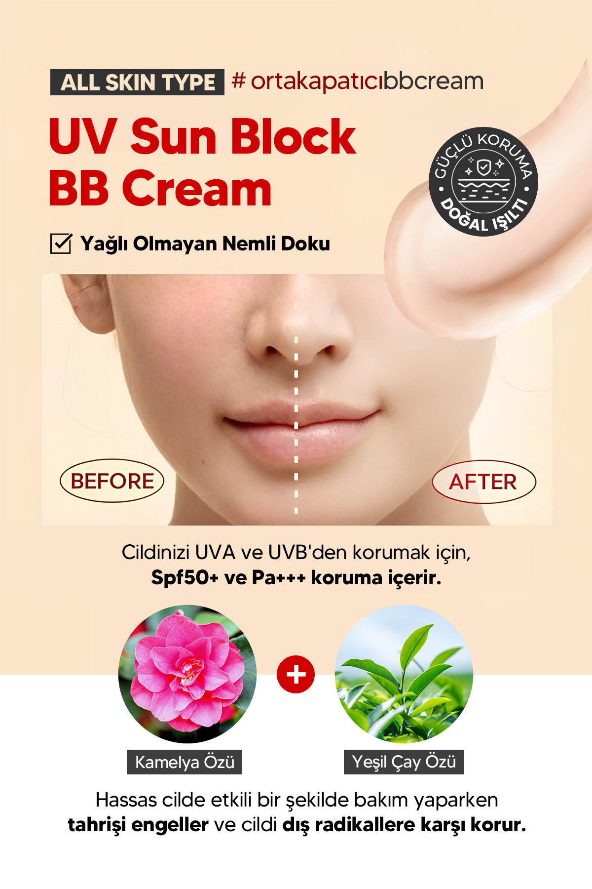 3W CLINIC Renk Eşitleyici Ve Spf 50 Pa +++ Güneş Koruyucu Açık Renk Bb Krem Bb Cream Uv Sun Block - Görsel 3