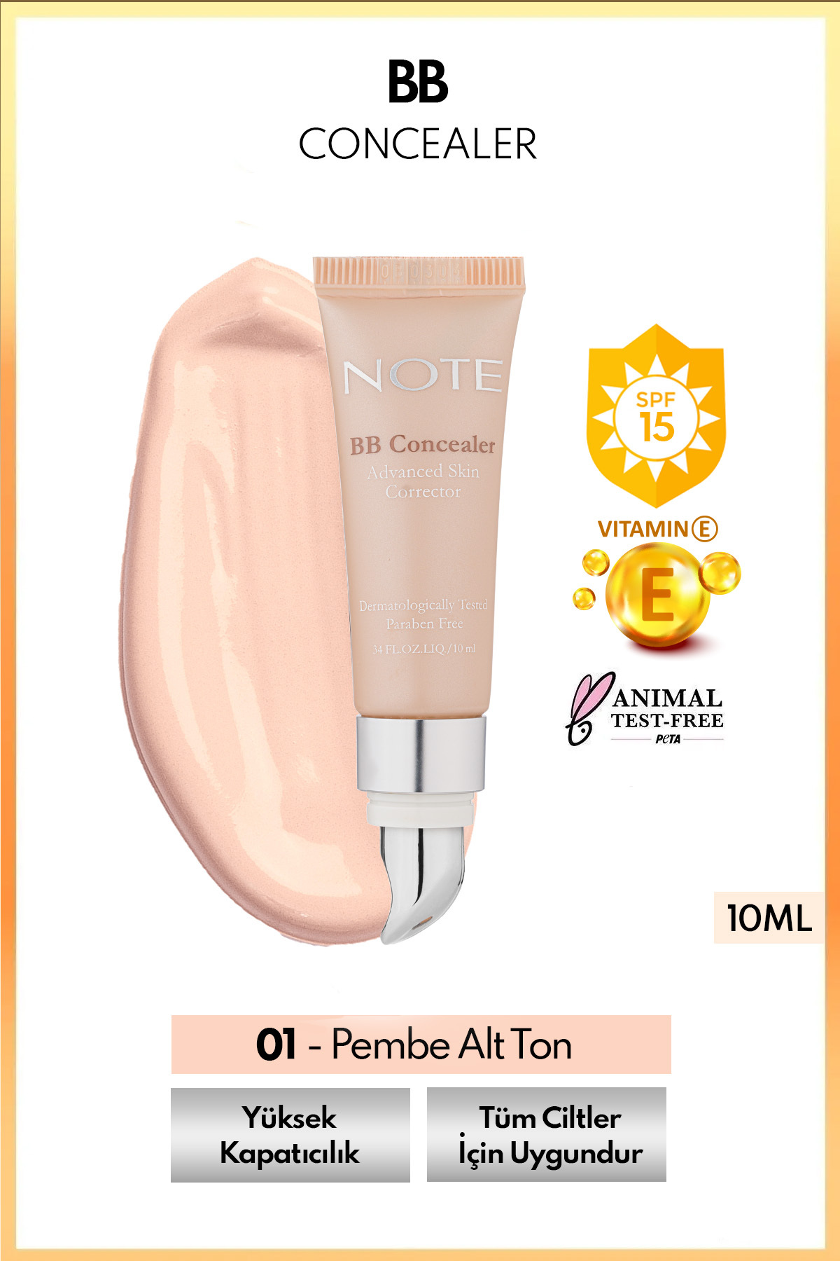 Note Cosmetics Bb Concealer Spf 15 Yoğun Kapatıcı Metal Başlıklı Göz Altı Kapatıcısı - 01 Açık