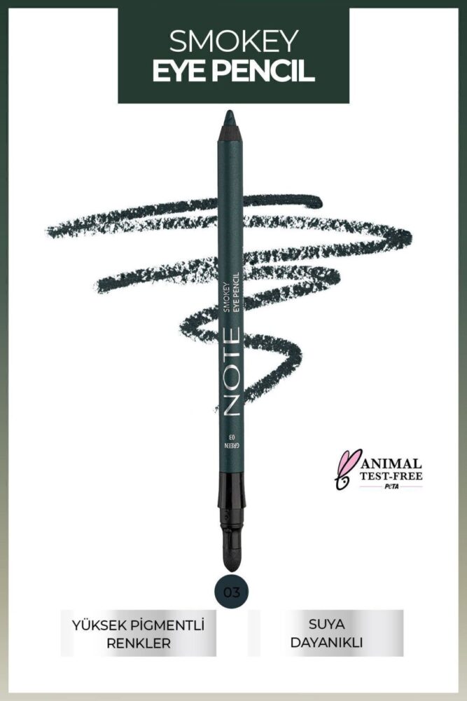 Note Cosmetics Smokey Eye Pencil Waterproof Aplikatörlü Suya Dayanıklı Göz Kalemi - 03 Green - Yeşil