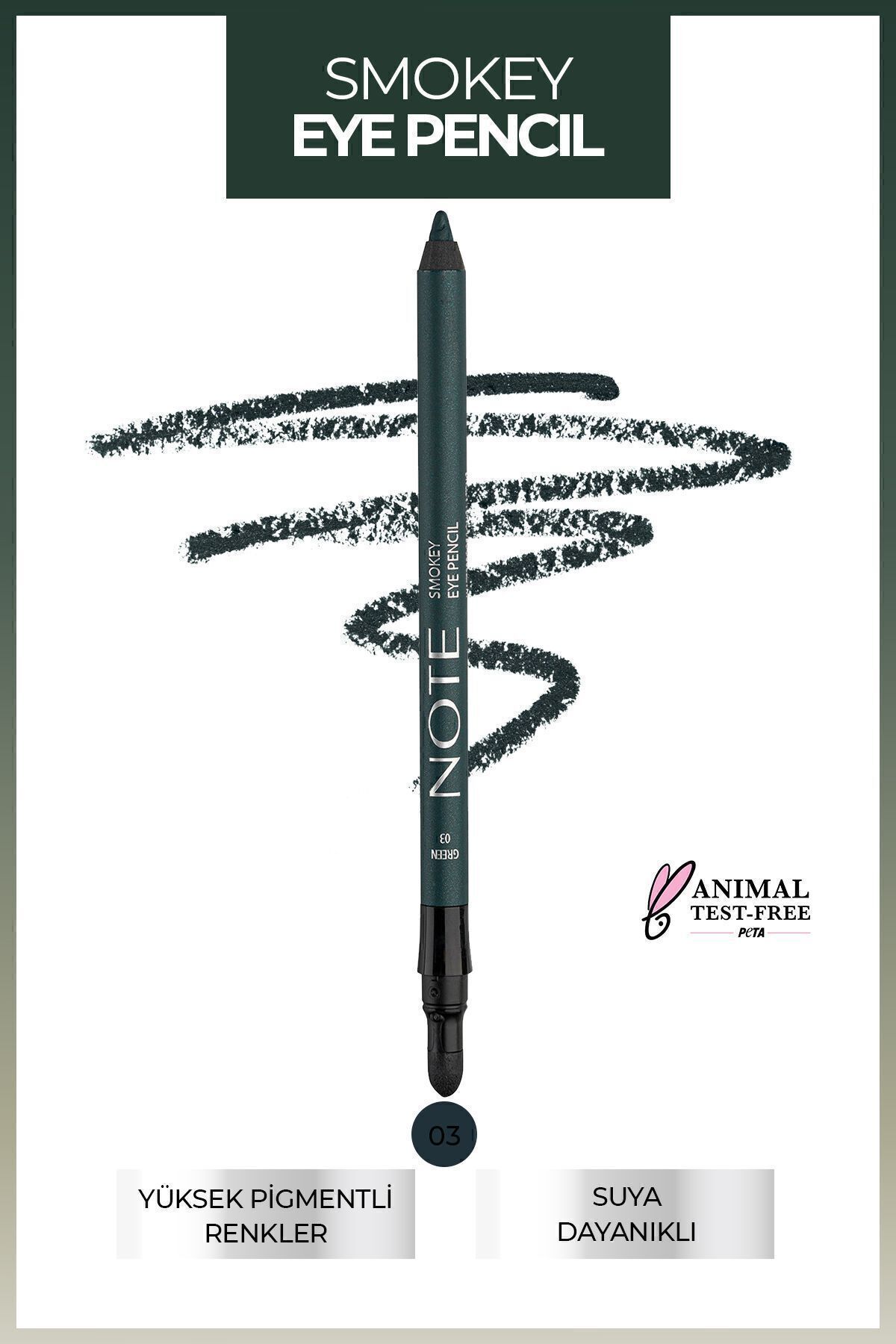 Note Cosmetics Smokey Eye Pencil Waterproof Aplikatörlü Suya Dayanıklı Göz Kalemi - 03 Green - Yeşil