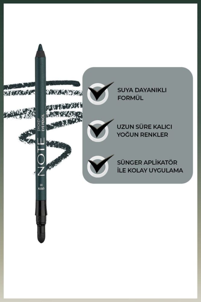 Note Cosmetics Smokey Eye Pencil Waterproof Aplikatörlü Suya Dayanıklı Göz Kalemi - 03 Green - Yeşil - Görsel 2