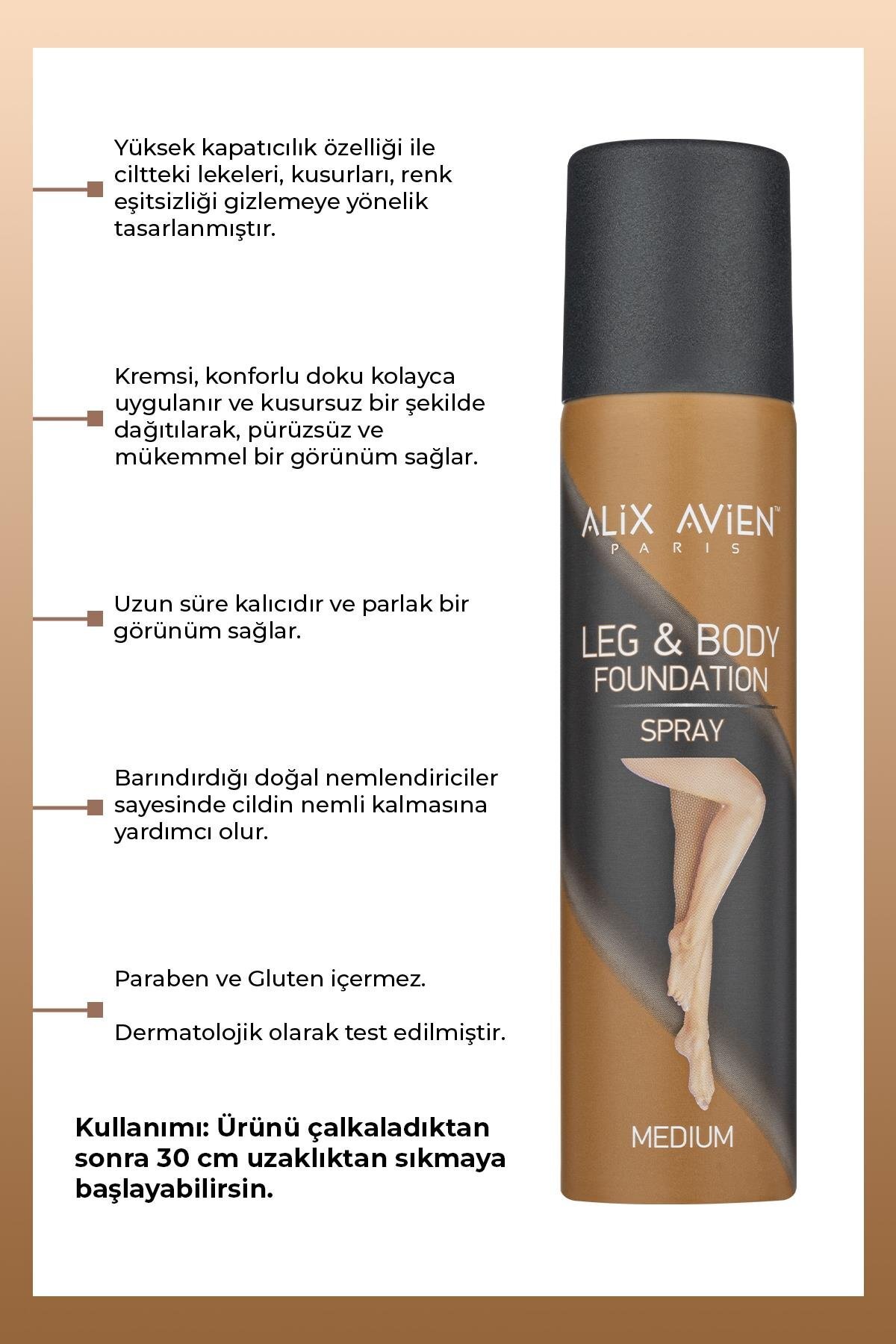 Alix Avien Bacak Fondöteni Medium Vücut Makyajı Bronzlaştırıcı Etki Sprey Çorap - Leg & Body Foundation 75ml - Görsel 3