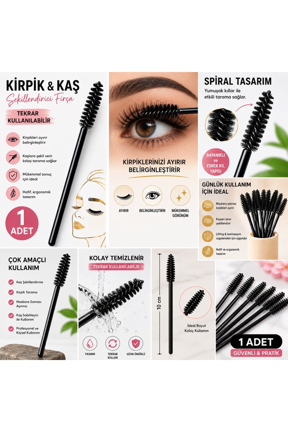 Keyfi Sepet Kirpik ve Kaş Şekillendirici Fırça Siyah Spiral Tarak Fırça Maskara Uygulama Fırçası 1 Adet - Görsel 3