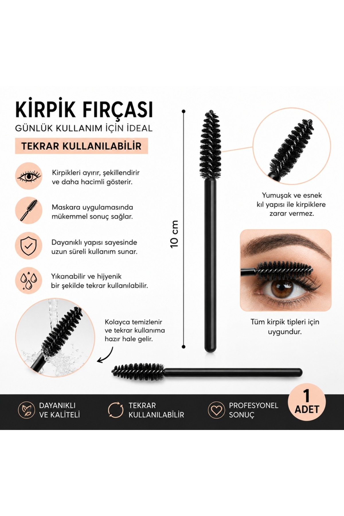 Keyfi Sepet Kirpik ve Kaş Şekillendirici Fırça Siyah Spiral Tarak Fırça Maskara Uygulama Fırçası 1 Adet