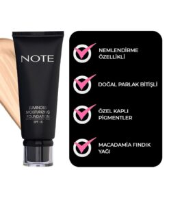 Note Cosmetics Luminous Moisturizing Spf 15 Nemlendirici Etkili Parlak Bitişli Fondöten - 01 Beige - Görsel 3