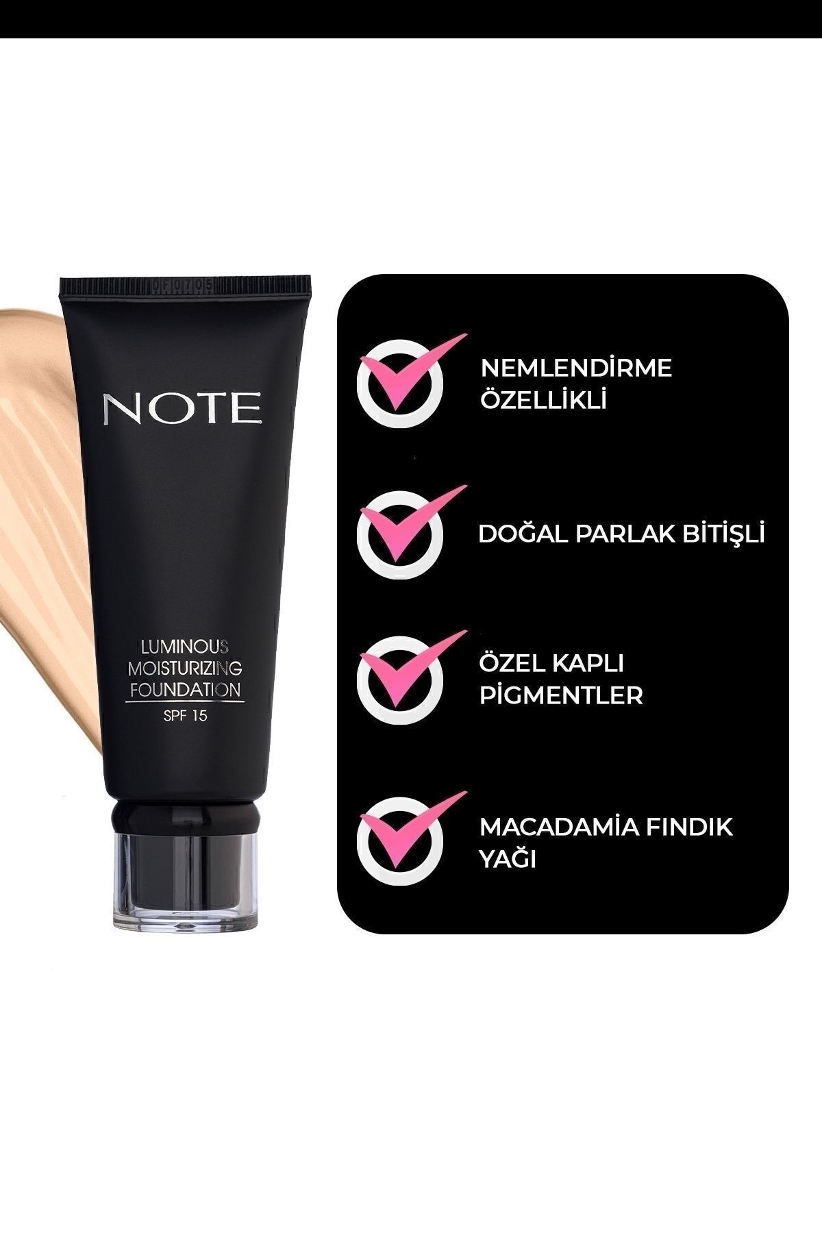 Note Cosmetics Luminous Moisturizing Spf 15 Nemlendirici Etkili Parlak Bitişli Fondöten - 01 Beige - Görsel 3